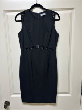 Calvin Klein Black Midi Sheath Dress with Ladder Cutouts